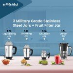 Bajaj Military Series Evoque 4 Jar 1000 Watts Mixer Grinder | 3-Speed Control With Pulse Effect Mixie| 2 Years Warranty