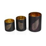 Leafcutout Glass Iron 3 - Cup Candle Holder- Candle Holder for Cafe,Rooms, Restaurant | Room Decor (Black, Gold, Pack of