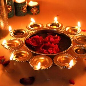 Diya Shape Flower Decorative Urli Bowl for Home Handcrafted Bowl for Floating Flowers and Tea Light Candles Home,Office