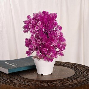 Artificial Dark Pink Flower Plant with Pot for Home & Office Décor-14 * 10 * 17 cms