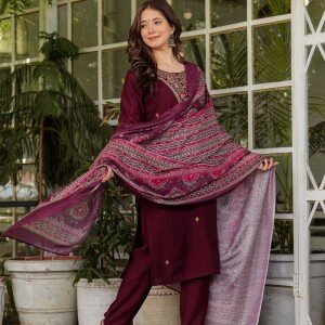 BEAUTIFUL ROMAN MODAL SILK KURTI WITH CLASSY COMFORT PANT AND SILK PRINTED DUPATTA